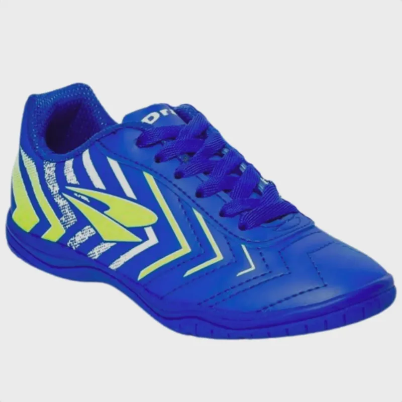 Chuteira Infantil Dray Futsal Azul Com Verde Limão