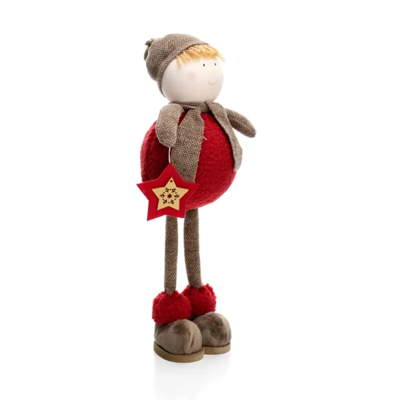 Boneco de Natal Menino em Pé Vermelho e Marrom 40 cm - D'Rossi