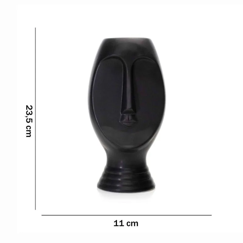 Vaso Rosto Em Cerâmica Preto 23,5x11cm - DRossi