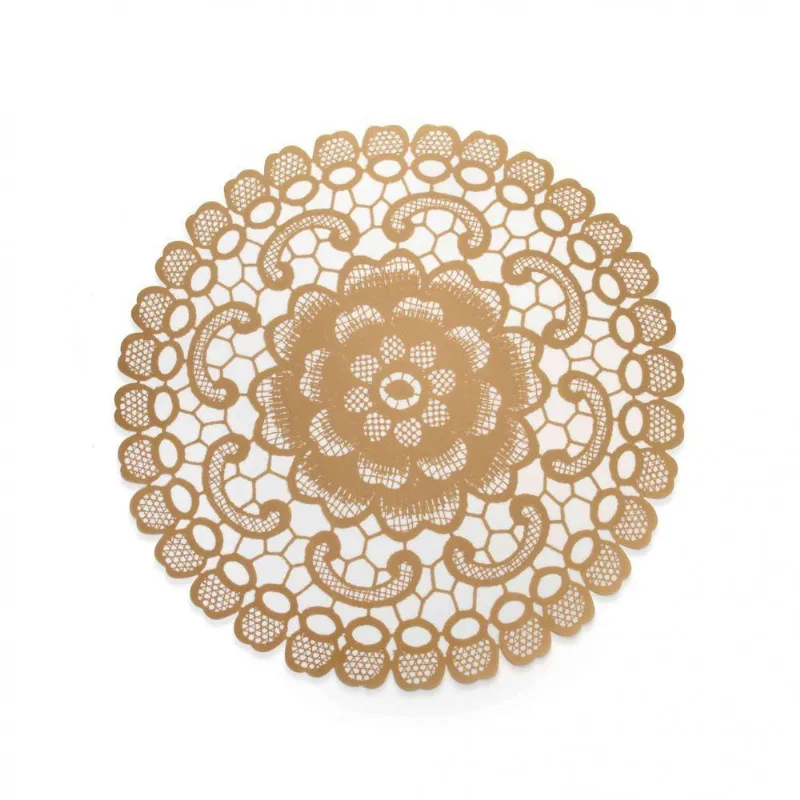 Jogo Americano Redondo de Plástico Flor Dourado 38cm - DRossi