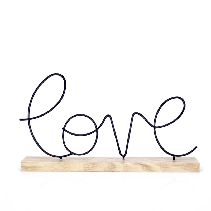 Enfeite Decorativo de Metal Love Com Base Em Madeira 20x36x5,5 Cm - D'Rossi