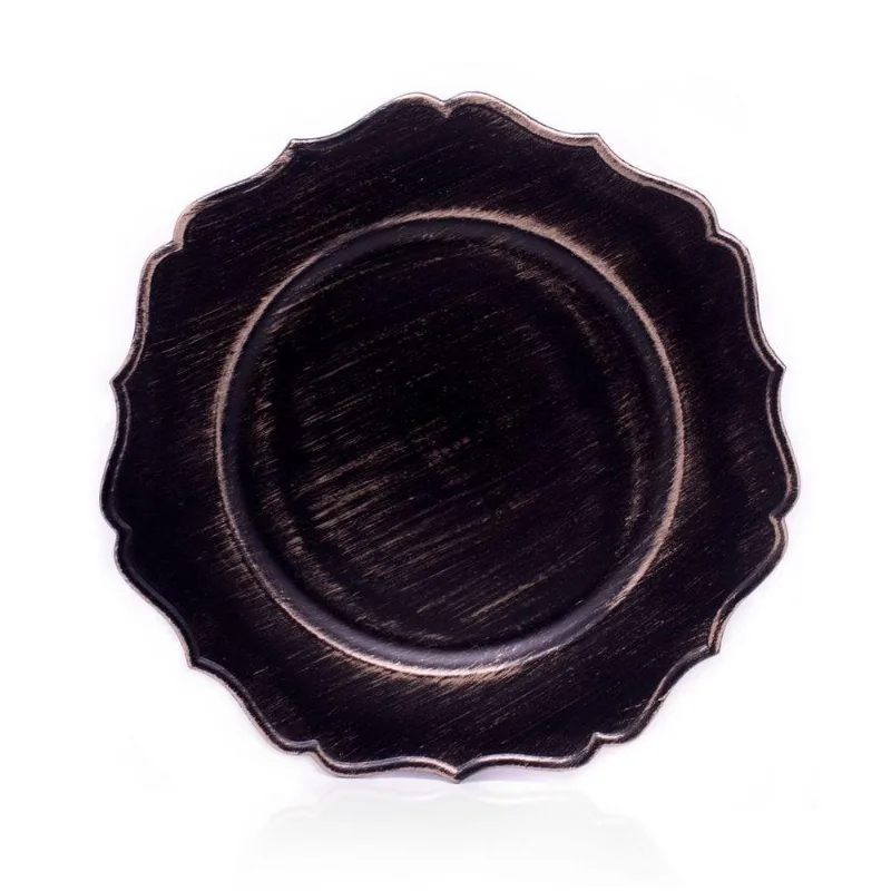 Sousplat Decorativo Preto Dourado Bordas Irregular 33cm