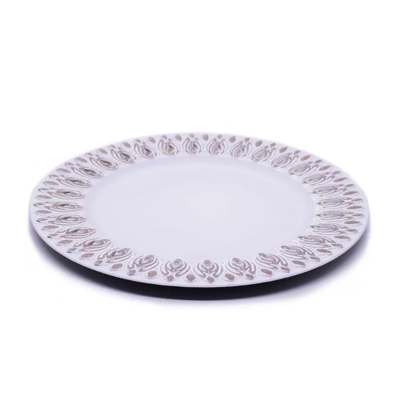 Sousplat Decorativo Branco Com Flores Em Rose 33cm