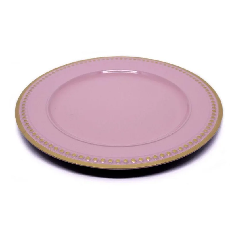 Sousplat Decorativo Rosa Com Detalhes Em Dourado 33cm