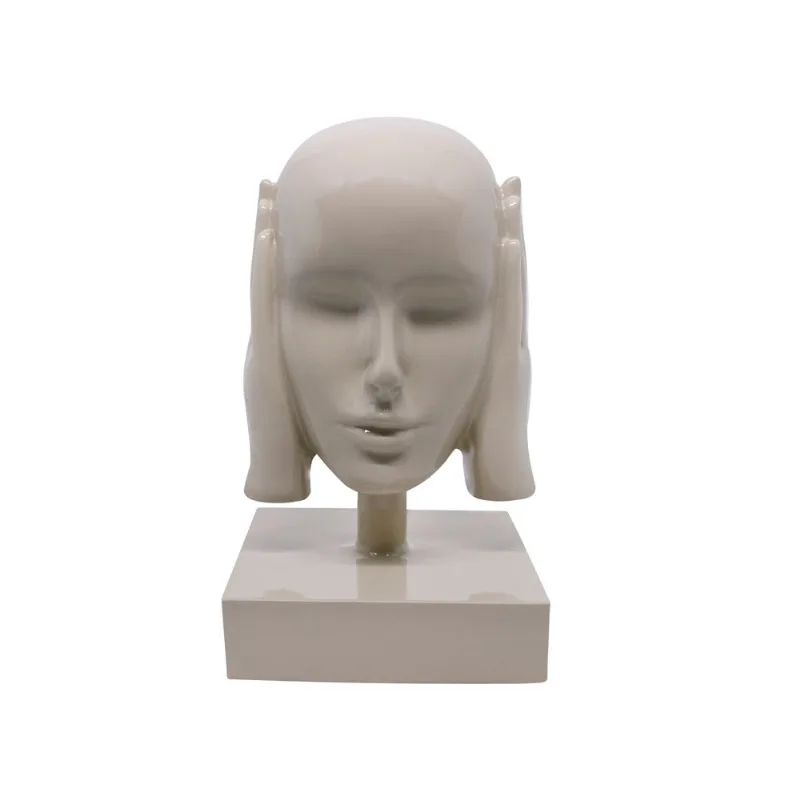 Escultura Decorativa Máscara Rosto Surdo Nude Em Cerâmica 25x15 Cm - D'Rossi