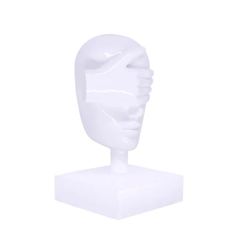 Escultura Decorativa Máscara Cego Em Cerâmica Branco 25x15x14 Cm - D'Rossi