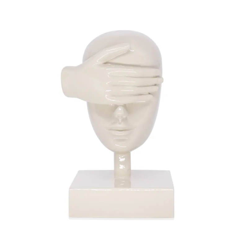 Escultura Decorativa Máscara Cego Em Cerâmica Nude 25x15x14 Cm - D'Rossi