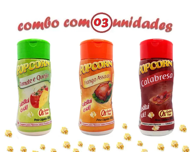 Combo Popcorn - 03 Sabores - Tomate E Queijo, Calabresa E Frango Assado - Não Informado - Mercearia