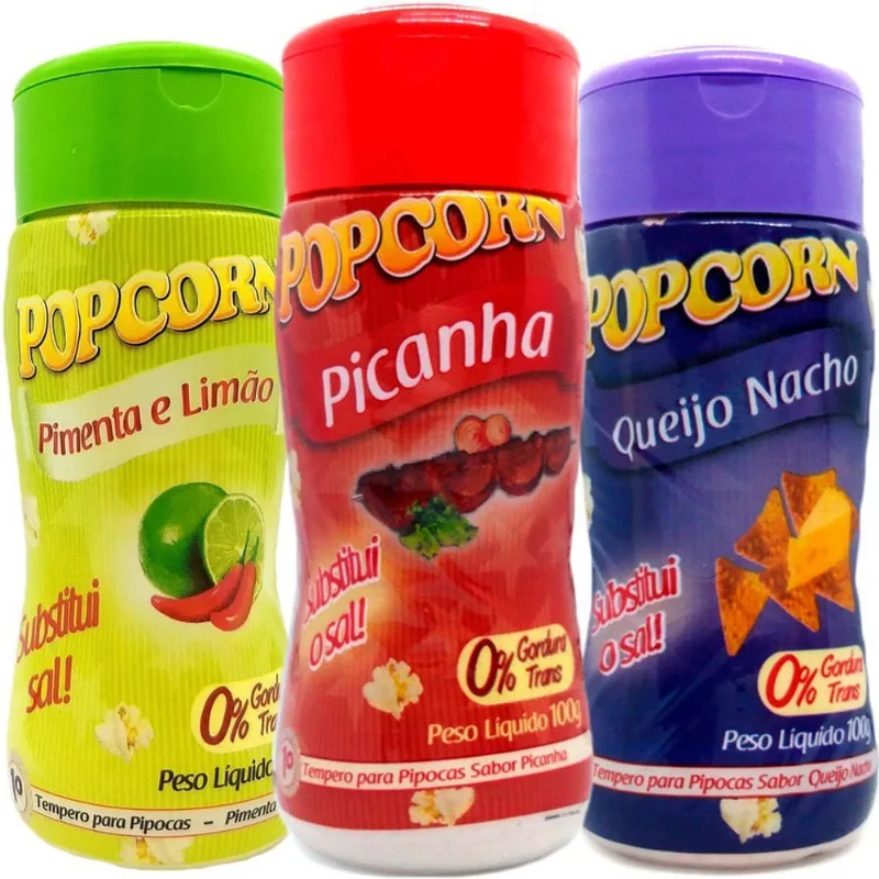 Combo 3 Temperos Pipoca Popcorn Sabores Picanha, Pimenta E