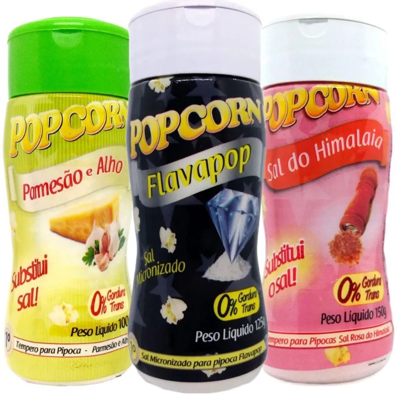 Combo 3 Temperos Pipoca Popcorn Sabores Parmesão E Alho, Sal