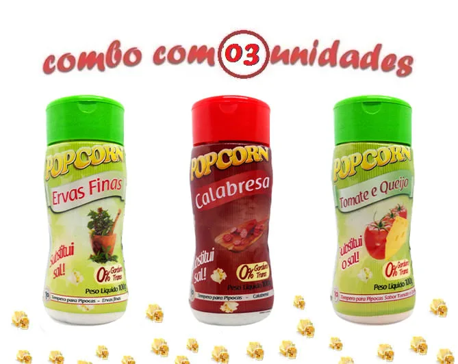 Combo Popcorn - 03 Sabores - Ervas Finas, Tomate E Queijo E Calabresa - Não Informado - Mercearia