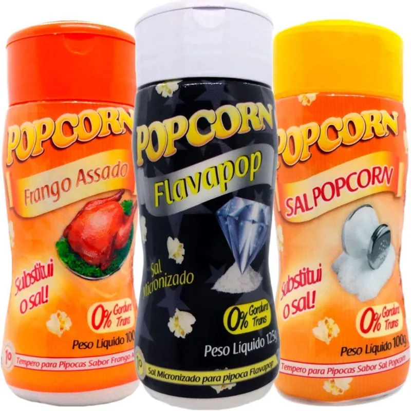 Combo 3 Temperos Pipoca Popcorn Sabores Frango Assado,
