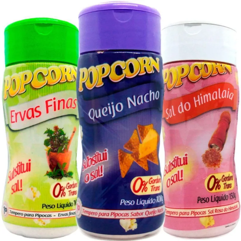 Combo 3 Temperos Pipoca Popcorn Sabores Ervas Finas, Queijo