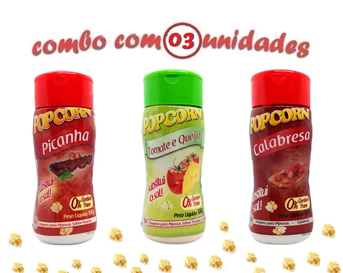 Combo Popcorn - 03 Sabores - Picanha, Tomate E Queijo E Calabresa - Não Informado - Mercearia