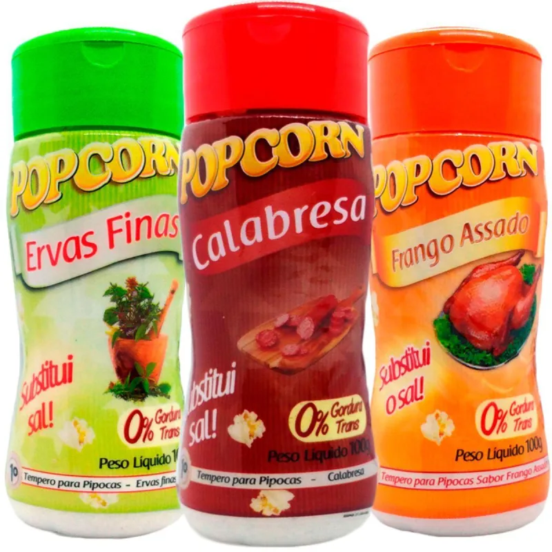 Combo 3 Temperos Pipoca Popcorn Sabores Ervas Finas, - Não Informado - Mercearia