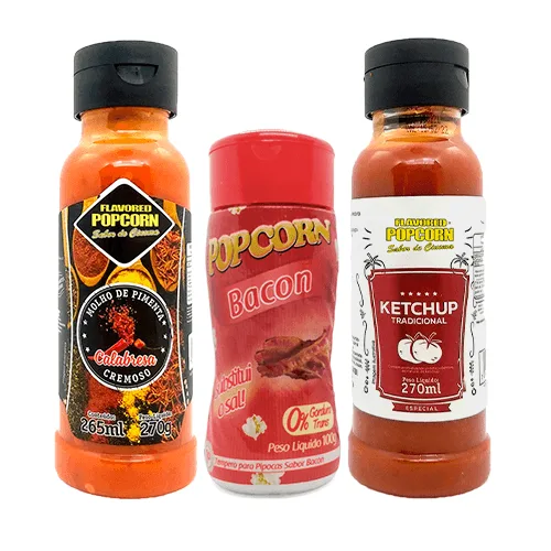 Combo 2 Molhos 1 Tempero Popcorn - Molhos Pimenta Calabresa E Ketchup - Tempero Bacon - Não Informado - Mercearia