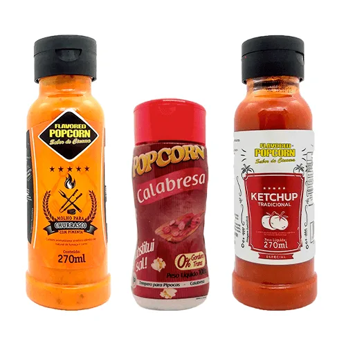 Combo 2 Molhos 1 Tempero Popcorn - Molho Churrasco Picante, Ketchup E Tempero Calabresa - Não Informado - Mercearia