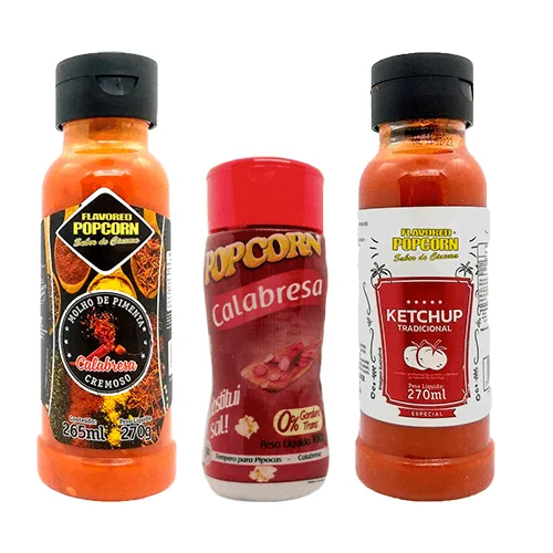 Combo 2 Molhos 1 Tempero Popcorn - Molho Pimenta Calabresa, Ketchup E Tempero Calabresa - Não Informado - Mercearia