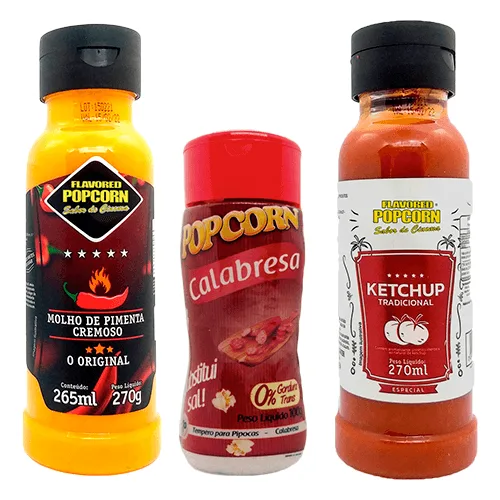 Combo 2 Molhos 1 Tempero Popcorn - Molho Pimenta Cremoso, Ketchup E Tempero Calabresa - Não Informado - Mercearia