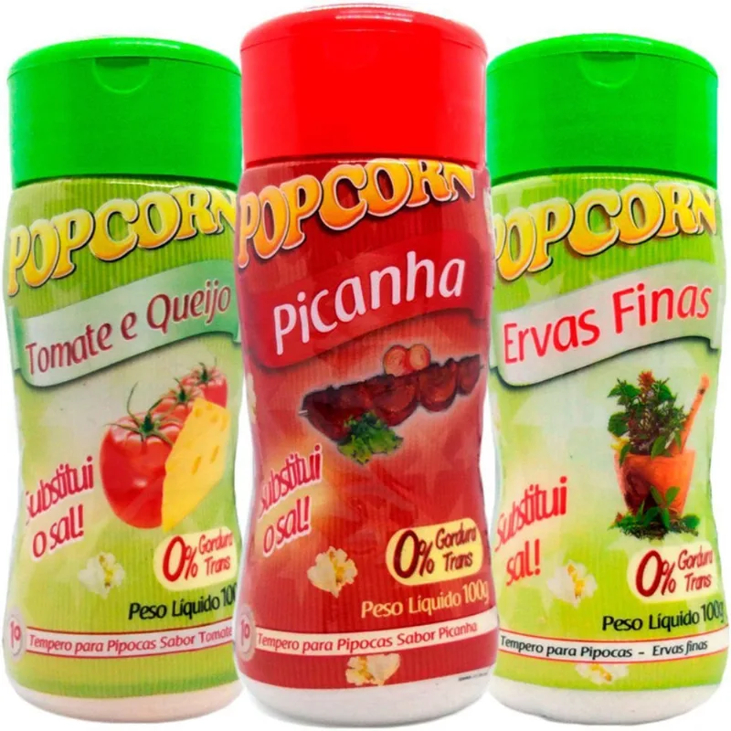 Combo 3 Temperos Pipoca Popcorn Sabores Ervas Finas, Picanha