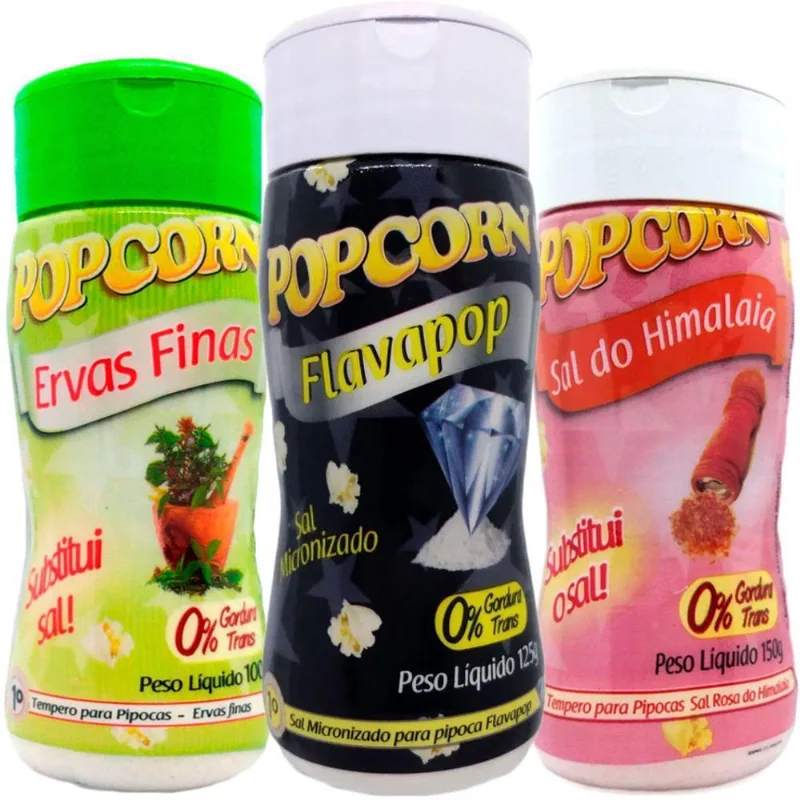 Combo 3 Temperos Pipoca Popcorn Sabores Ervas Finas, Sal Do