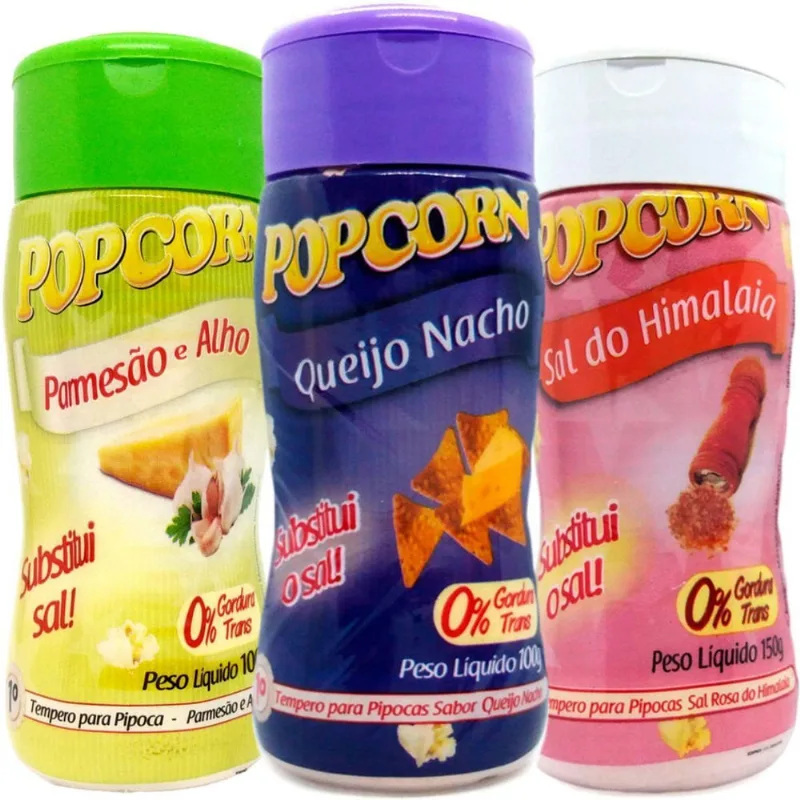 Combo 3 Temperos Pipoca Popcorn Sabores Parmesão E Alho,