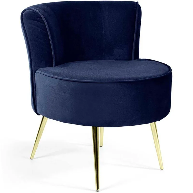 Poltrona Decorativa Para Sala De Estar Olivia Pés Palito Gold Veludo Azul Royal - Nexta Casa - Nexta Casa