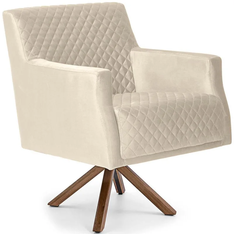 Poltrona Para Sala De Estar Diva Giratória Giromad Veludo Tressê Creme - Nexta Casa - OUTRAS - Móveis