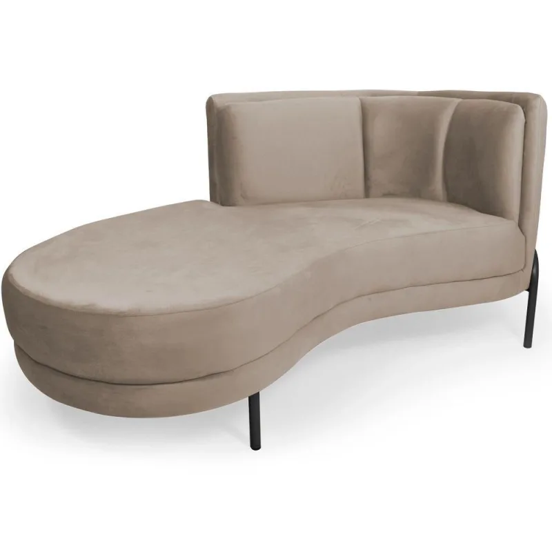 Sofá Chaise Esquerdo Sala De Estar Penélope Base Preto Veludo Bege Claro - Nexta Casa - Nexta Casa