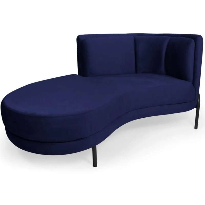 Sofá Chaise Esquerdo Sala De Estar Penélope Base Preto Veludo Azul Escuro - Nexta Casa - Nexta Casa