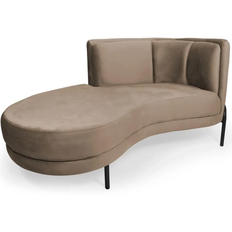 Sofá Chaise Esquerdo Sala De Estar Penélope Base Preto Veludo Bege Escuro - Nexta Casa - Nexta Casa - Móveis