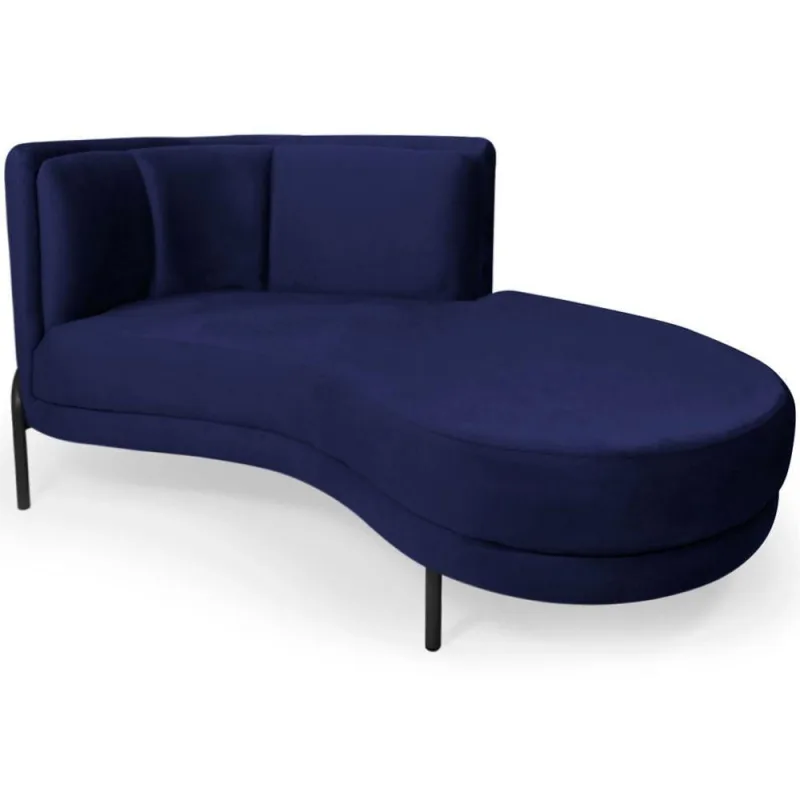 Chaise Direito Sala De Estar Penélope Base Preto Veludo Azul Escuro - Nexta Casa - Nexta Casa