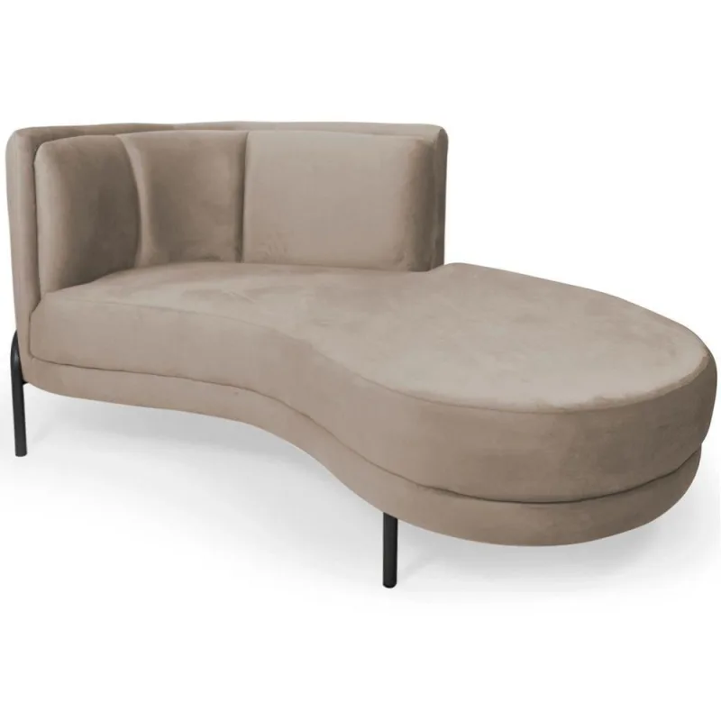 Chaise Direito Sala De Estar Penélope Base Preto Veludo Bege Claro - Nexta Casa - Nexta Casa