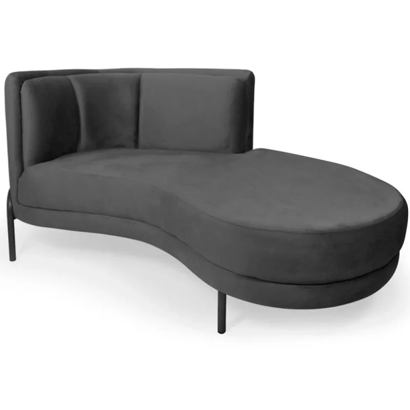 Chaise Direito Sala De Estar Penélope Base Preto Veludo Cinza - Nexta Casa - Nexta Casa