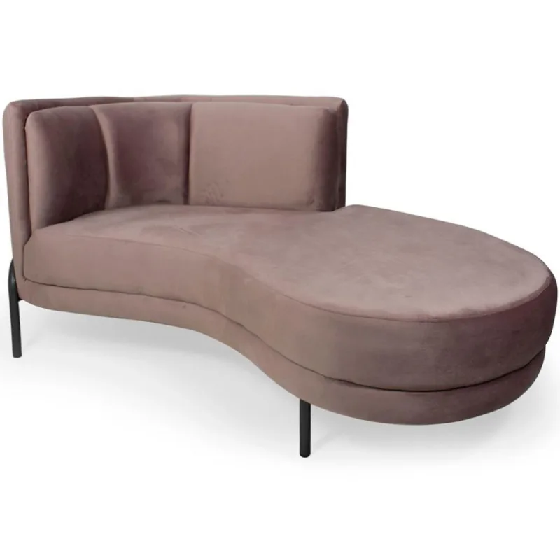 Chaise Direito Sala De Estar Penélope Base Preto Veludo Rosê - Nexta Casa - Nexta Casa