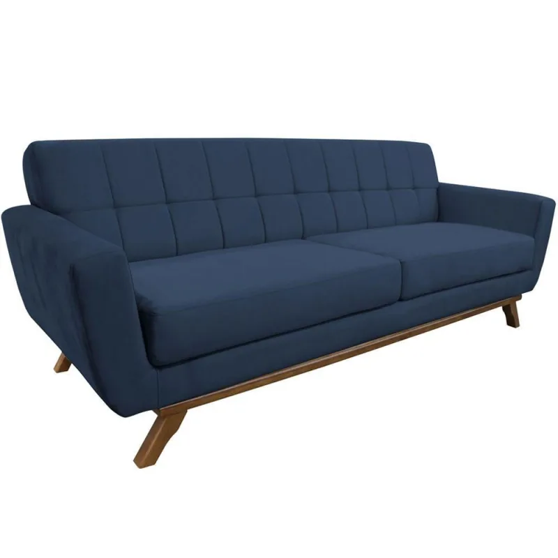 Sofá 03 Lugares 180cm Sala De Estar Miami Veludo Azul Escuro - Nexta Casa - Nexta Casa