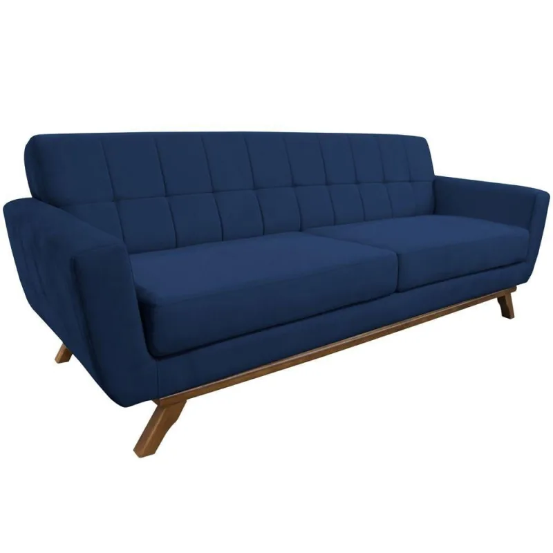 Sofá 03 Lugares 180cm Sala De Estar Miami Veludo Azul Marinho - Nexta Casa - Nexta Casa - Móveis