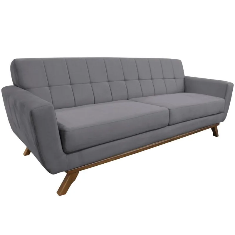 Sofá 03 Lugares 180cm Sala De Estar Miami Veludo Cinza - Nexta Casa - Nexta Casa
