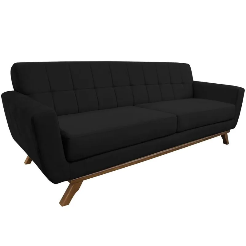 Sofá 03 Lugares 180cm Sala De Estar Miami Veludo Preto - Nexta Casa - Nexta Casa