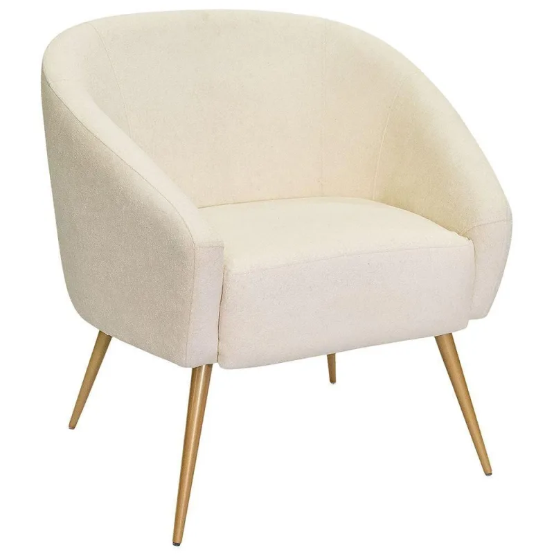 Poltrona Sala De Estar Mona Pés Aço Ouro Fosco Bouclé Off White - Nexta Casa - Nexta Casa