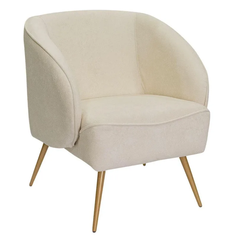 Poltrona Para Sala De Estar Agnes Pés Aço Ouro Fosco Bouclé Off White - Nexta Casa - Nexta Casa