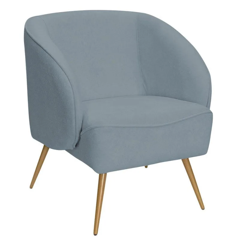 Poltrona Para Sala De Estar Agnes Pés Aço Ouro Fosco Bouclé Azul Claro - Nexta Casa - Nexta Casa