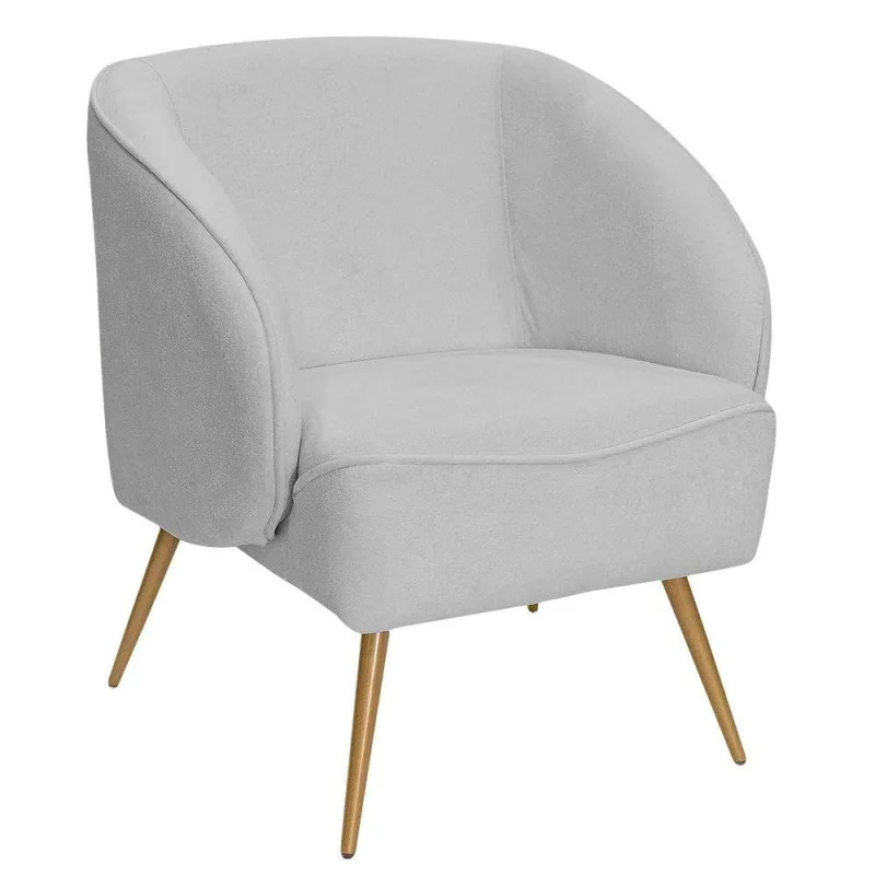 Poltrona Para Sala De Estar Agnes Pés Aço Ouro Fosco Bouclé Cinza Claro - Nexta Casa - Nexta Casa - Móveis