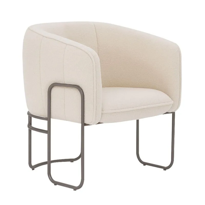 Poltrona Sala De Estar Marie Base Aço Titânio Bouclé Off White - Nexta Casa - Nexta Casa