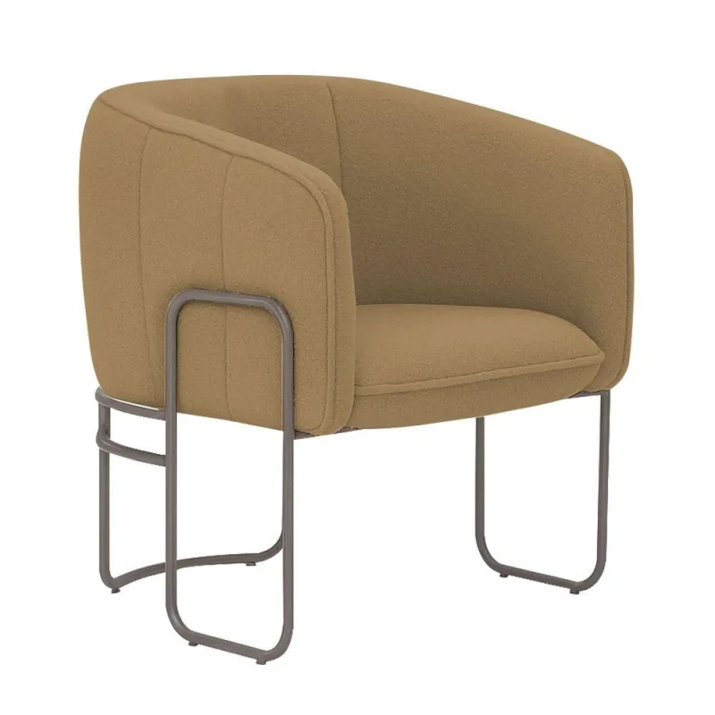 Poltrona Sala De Estar Marie Base Aço Titânio Bouclé Camel - Nexta Casa - Nexta Casa - Móveis