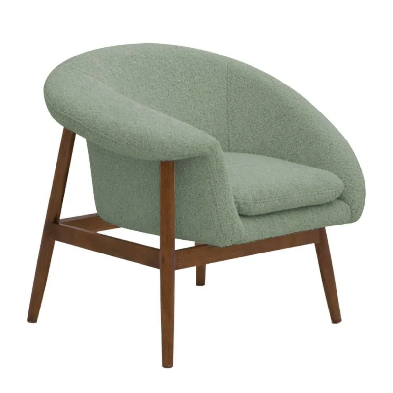 Poltrona Decorativa Yumi Base Madeira Braço Direito Bouclé Verde Claro - Nexta Casa - Nexta Casa