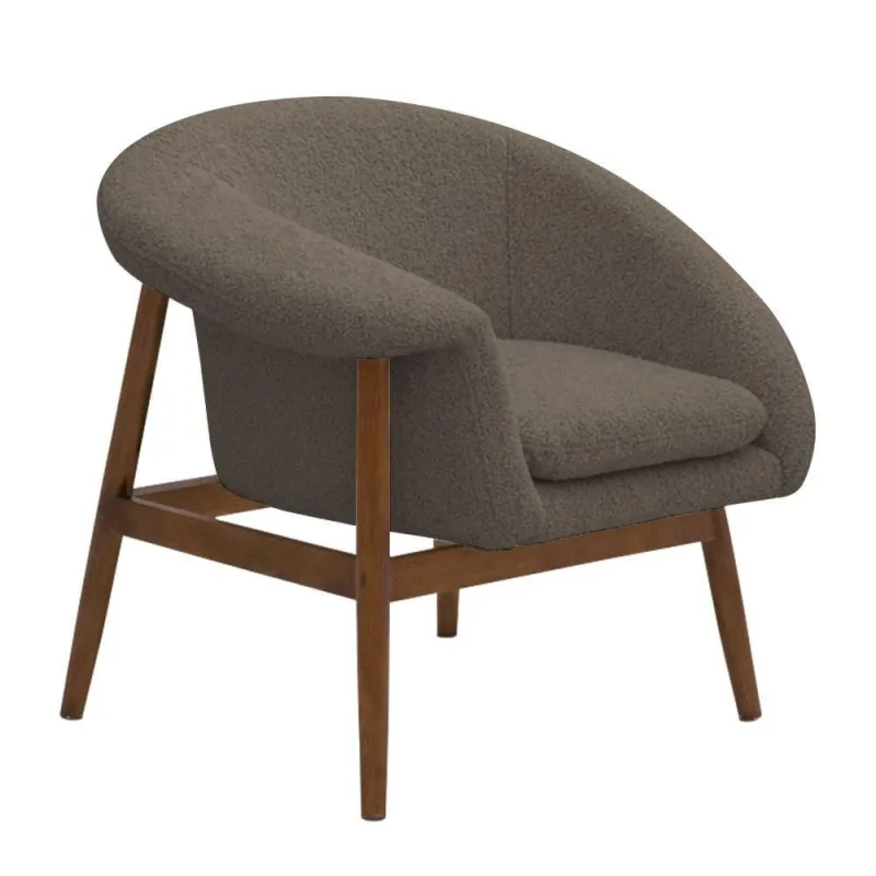 Poltrona Decorativa Yumi Base Madeira Braço Direito Bouclé Marrom - Nexta Casa - Nexta Casa - Móveis