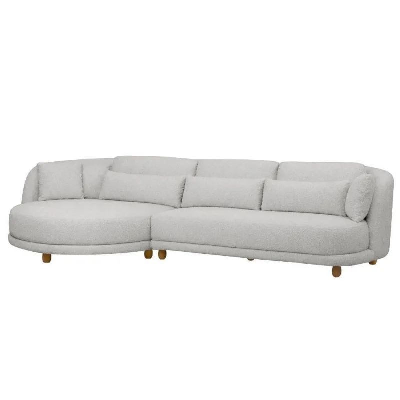 Sofá 05 Lugares 330cm Arizona Com Chaise Direito Bouclé Cinza Claro - Nexta Casa - Nexta Casa