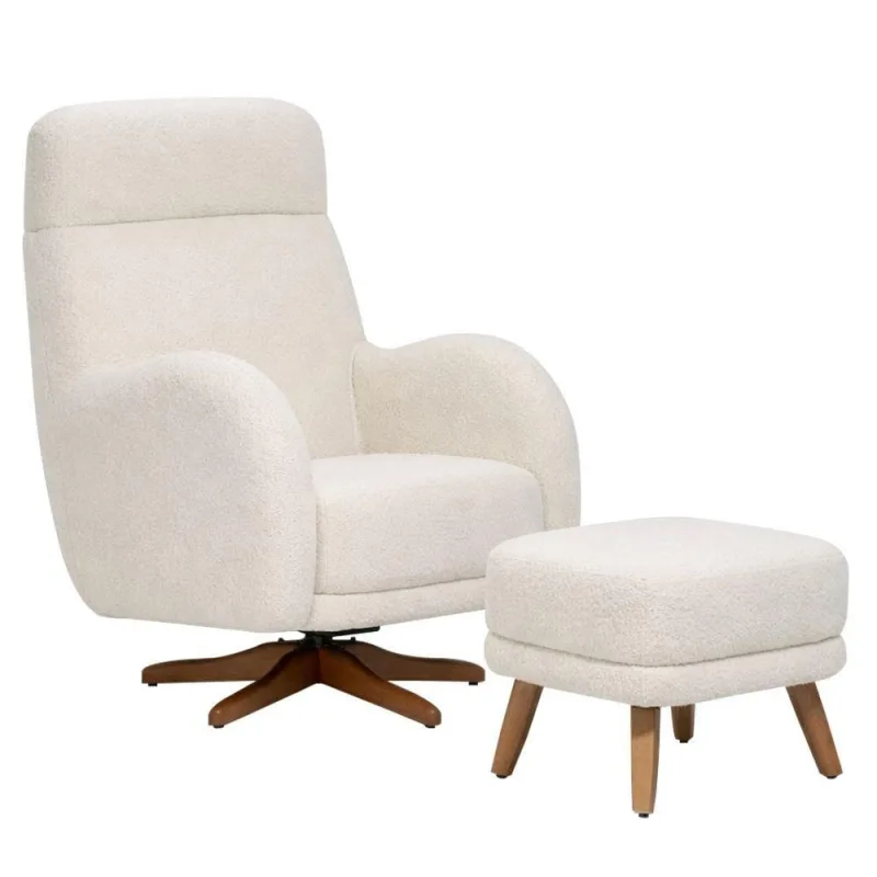 Poltrona De Amamentação Giratória Balanço E Puff Laura Bouclé Off White - Nexta Casa - Nexta Casa