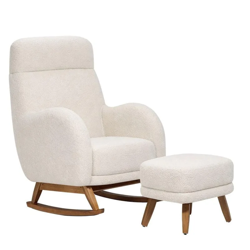 Poltrona De Amamentação Balanço Nina E Puff Laura Bouclé Off White - Nexta Casa - Nexta Casa